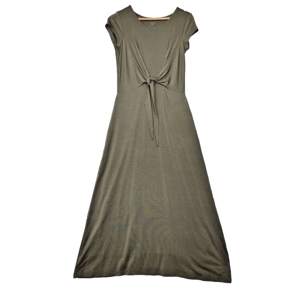 Garnet Hill Tie Front Olive Green Casual Stretchy Lined Cap Sleeve Dress Size XS